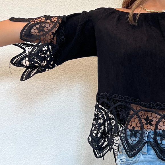 Forever 21 Black Lace Top, Size Small - Picture 3 of 7